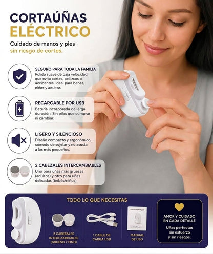 Cortauñas Eléctrico con Luz, Pulido y Lijado Automático, Recargable, para Manicura de Bebés y Adultos