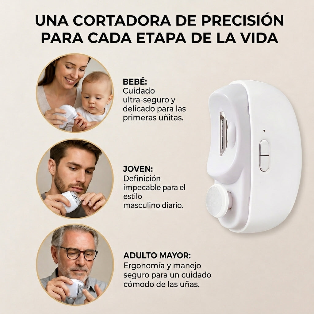 Cortauñas Eléctrico con Luz, Pulido y Lijado Automático, Recargable, para Manicura de Bebés y Adultos